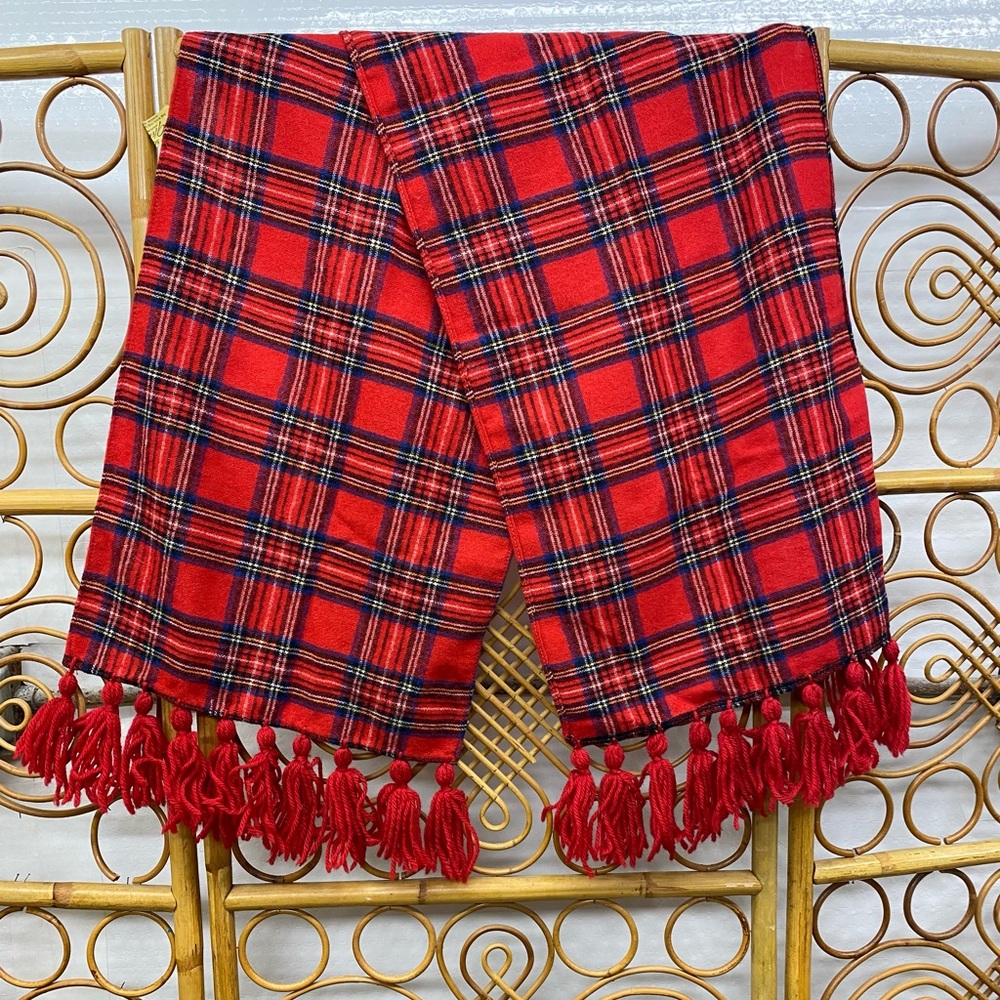 VINTAGE Glentex Plaid Wool Tassel Scarf